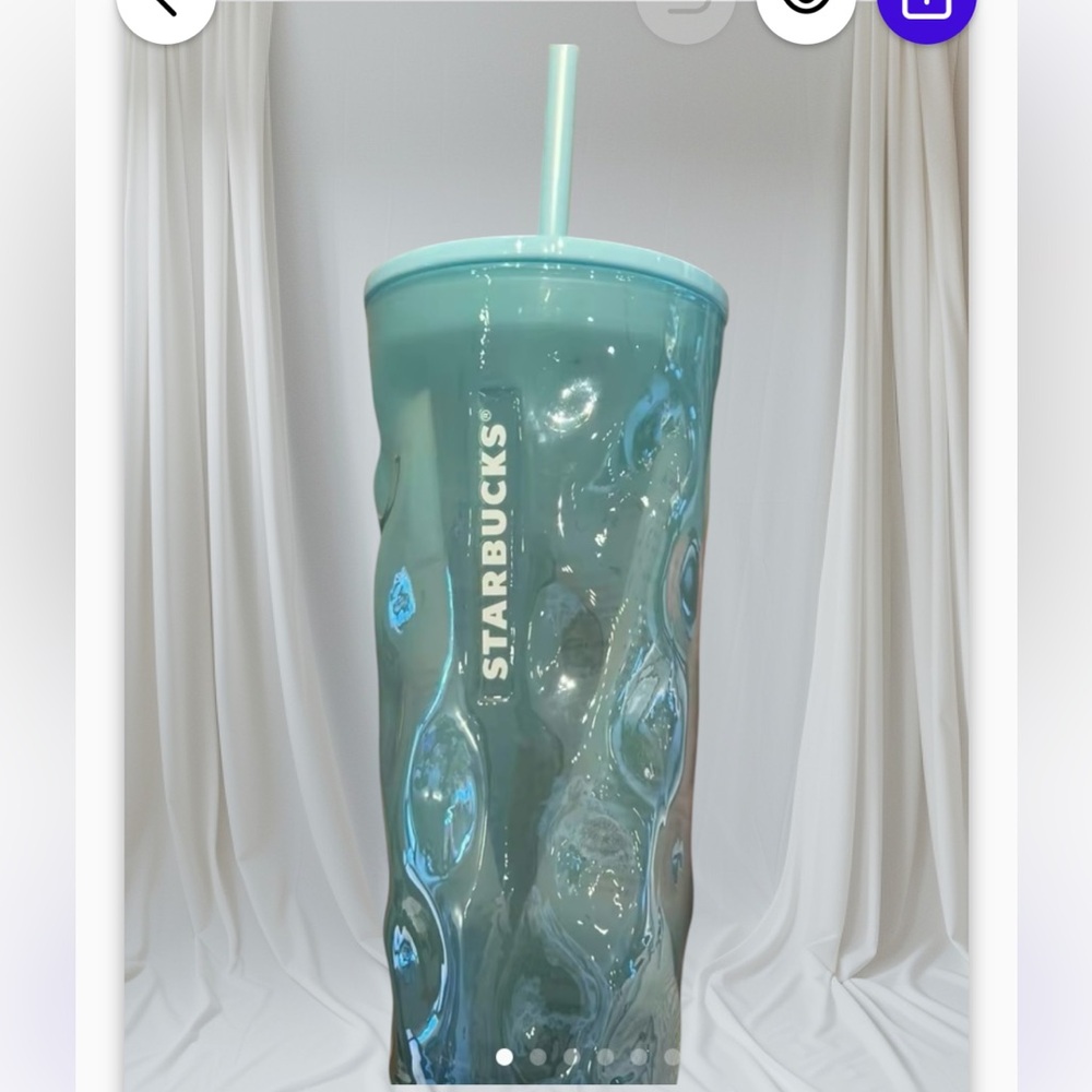 ❌SOLD❌Starbucks Mottled Green Glass Cup Luster Rippled Tumbler Iridescent New - Picture 6 of 11